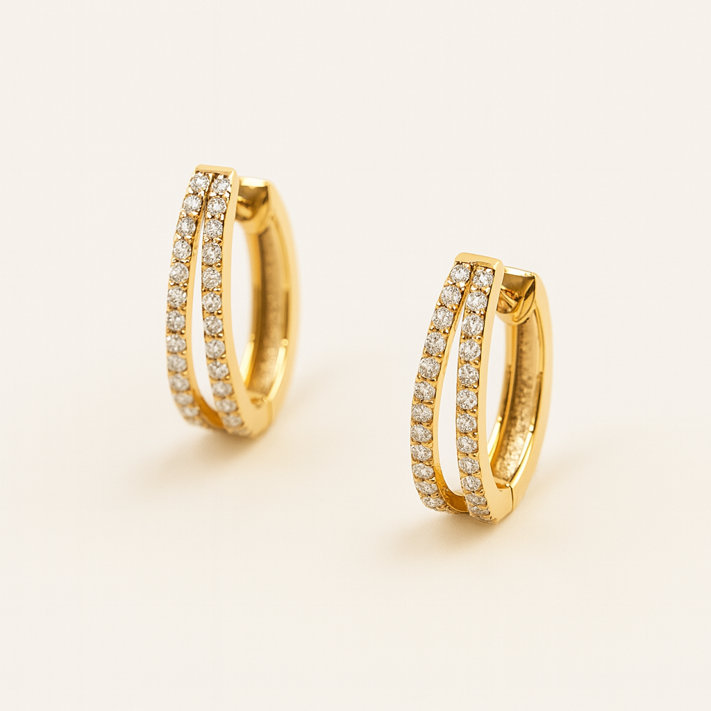 עגילים משובצים יהלומים טבעיים מזהב 14K