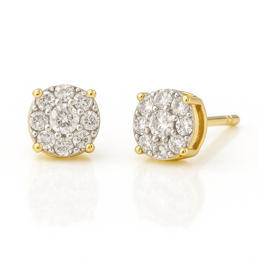 עגילים משובצים יהלומים טבעיים מזהב 14K