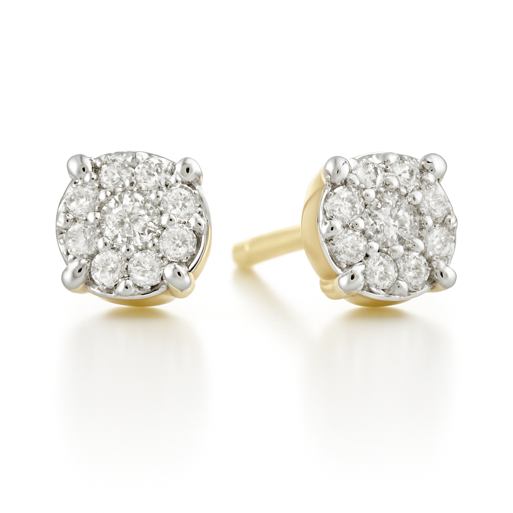 עגילים משובצים יהלומים טבעיים מזהב 14K