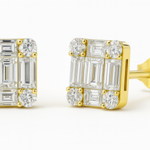 עגילים משובצים יהלומים טבעיים מזהב 14K