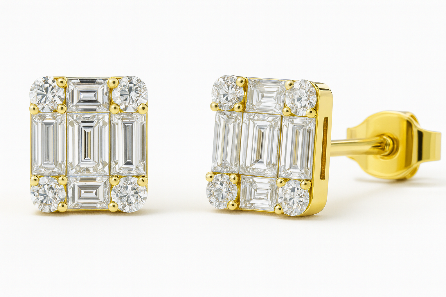 עגילים משובצים יהלומים טבעיים מזהב 14K