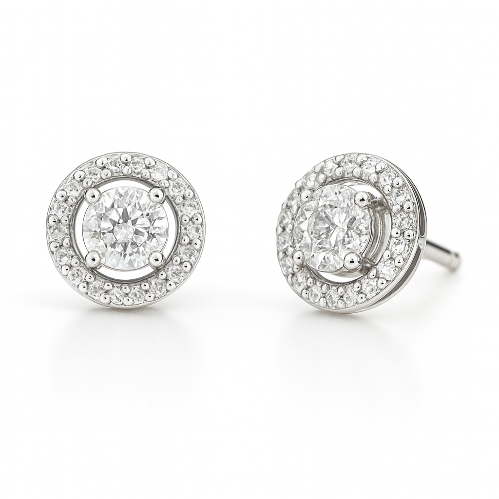 עגילים משובצים יהלומים טבעיים מזהב 14K