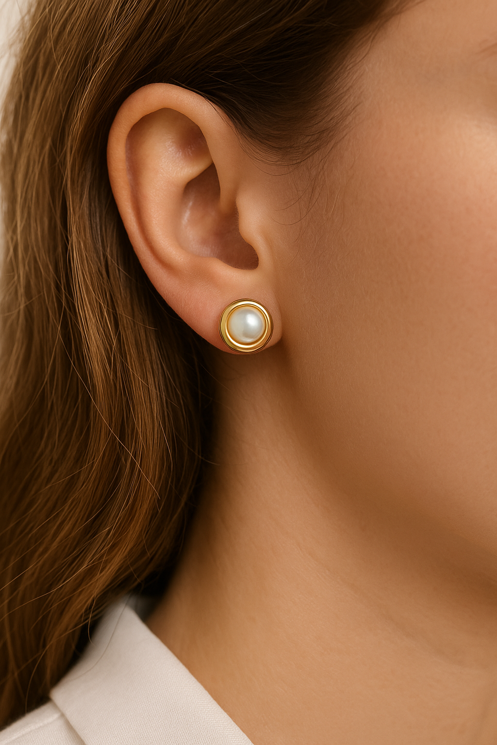 עגילים פנינה מזהב 14K – תמונה 2