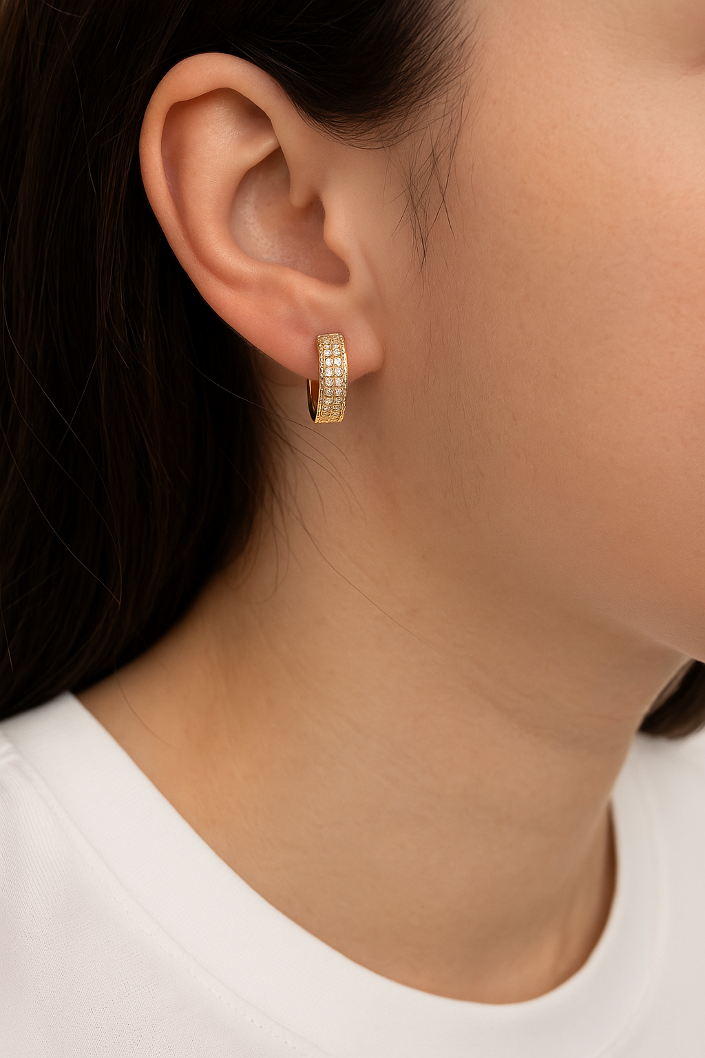 עגילים משובצים יהלומים טבעיים מזהב 14K – תמונה 2