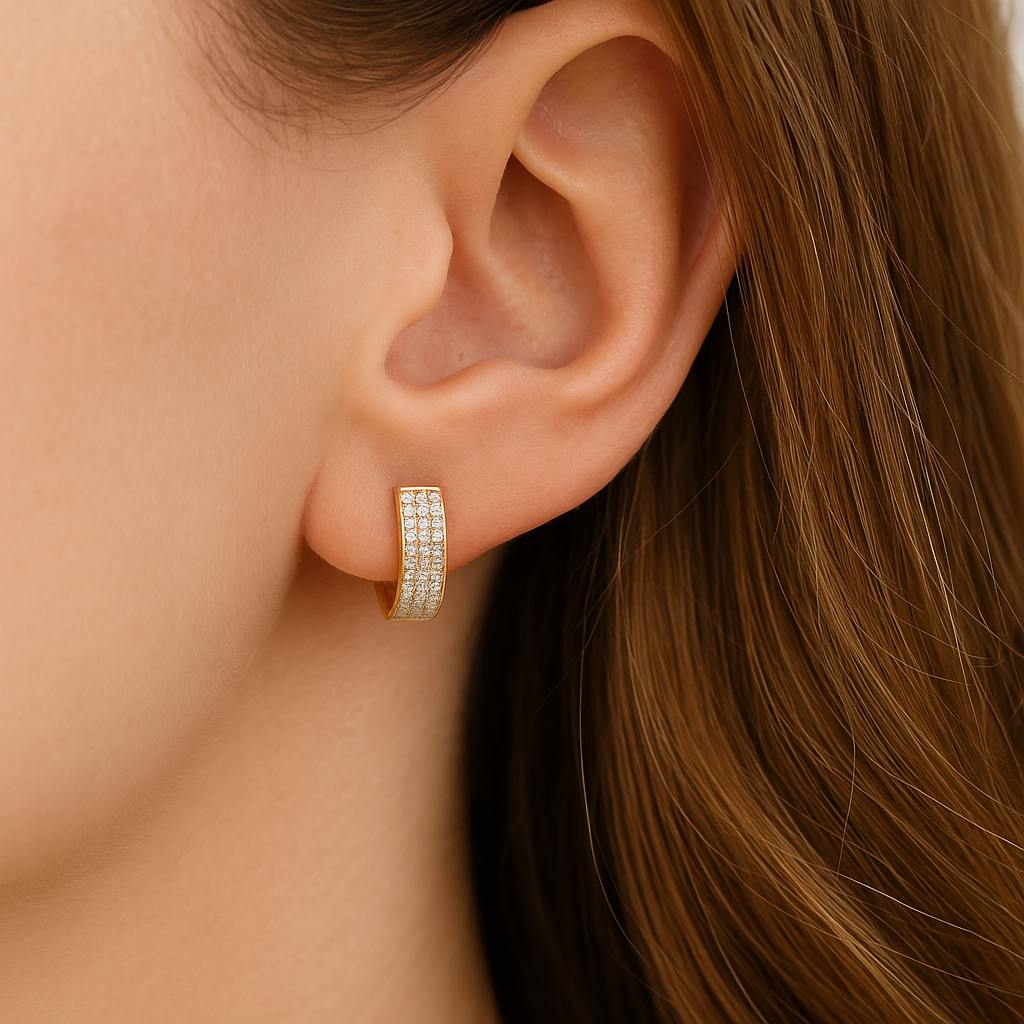 עגילים משובצים יהלומים טבעיים מזהב 14K – תמונה 2