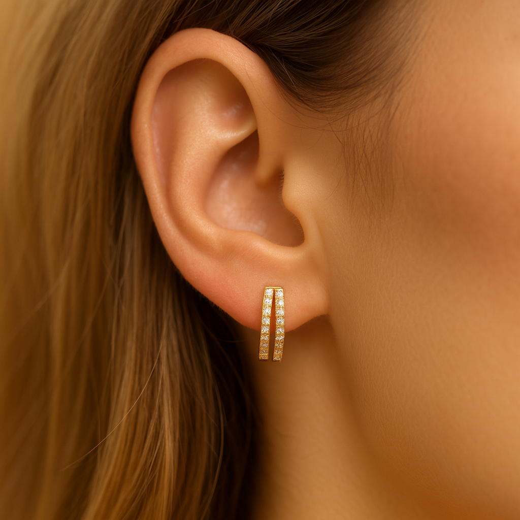 עגילים משובצים יהלומים טבעיים מזהב 14K – תמונה 2