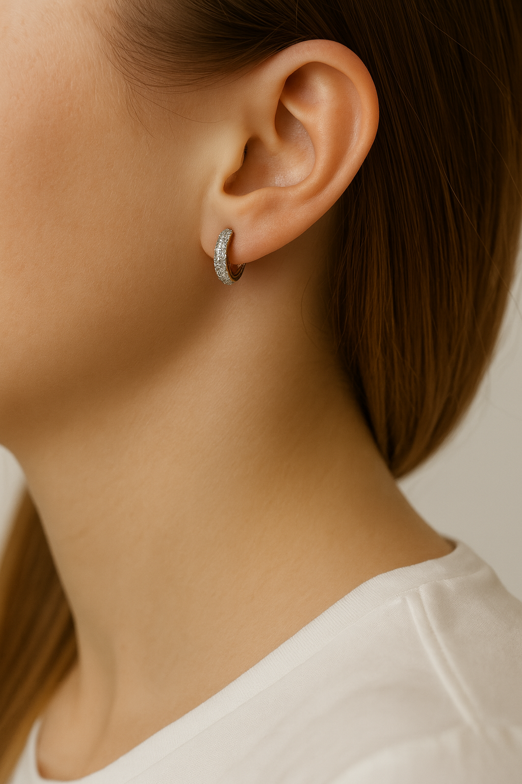 עגילים משובצים יהלומים טבעיים מזהב 14K – תמונה 2