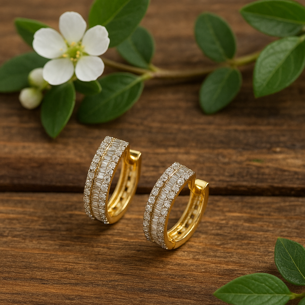 עגילים משובצים יהלומים טבעיים מזהב 14K – תמונה 3