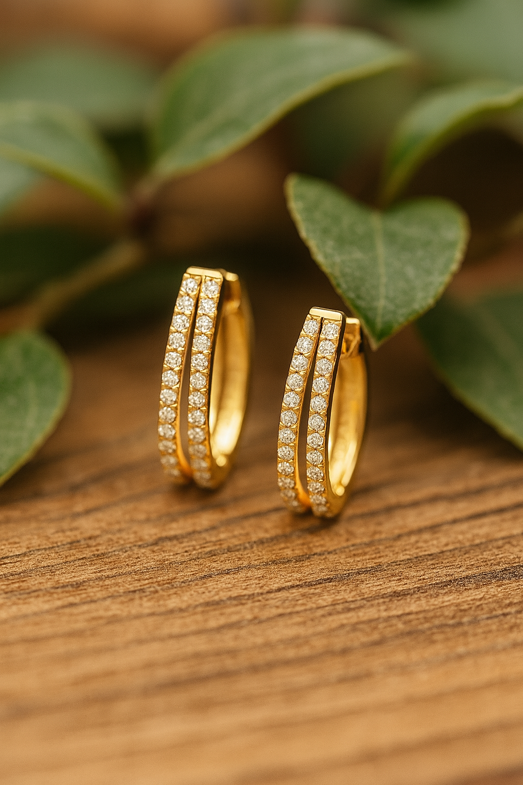 עגילים משובצים יהלומים טבעיים מזהב 14K – תמונה 3