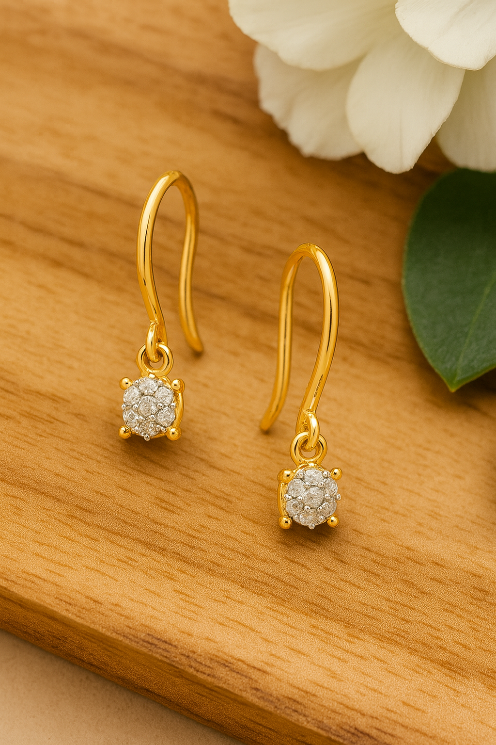 עגילים משובצים יהלומים טבעיים מזהב 14K – תמונה 3