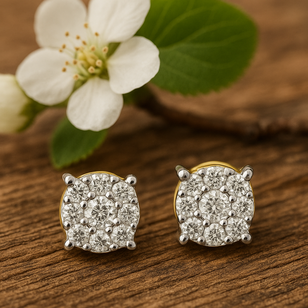 עגילים משובצים יהלומים טבעיים מזהב 14K – תמונה 2