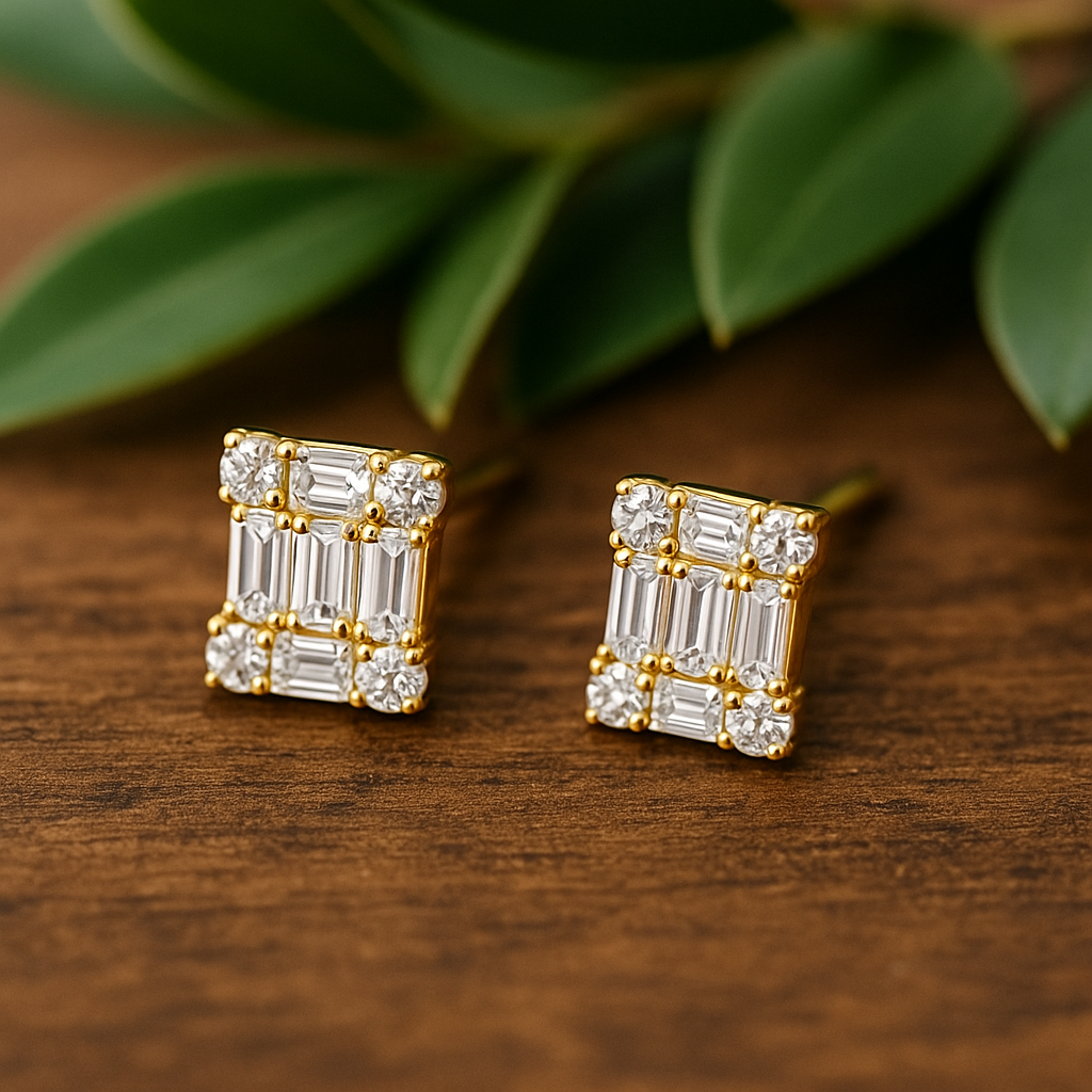 עגילים משובצים יהלומים טבעיים מזהב 14K – תמונה 2