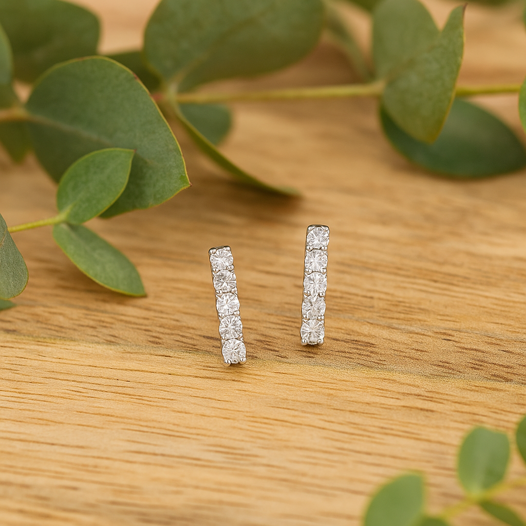 עגילים משובצים יהלומים טבעיים מזהב 14K – תמונה 3