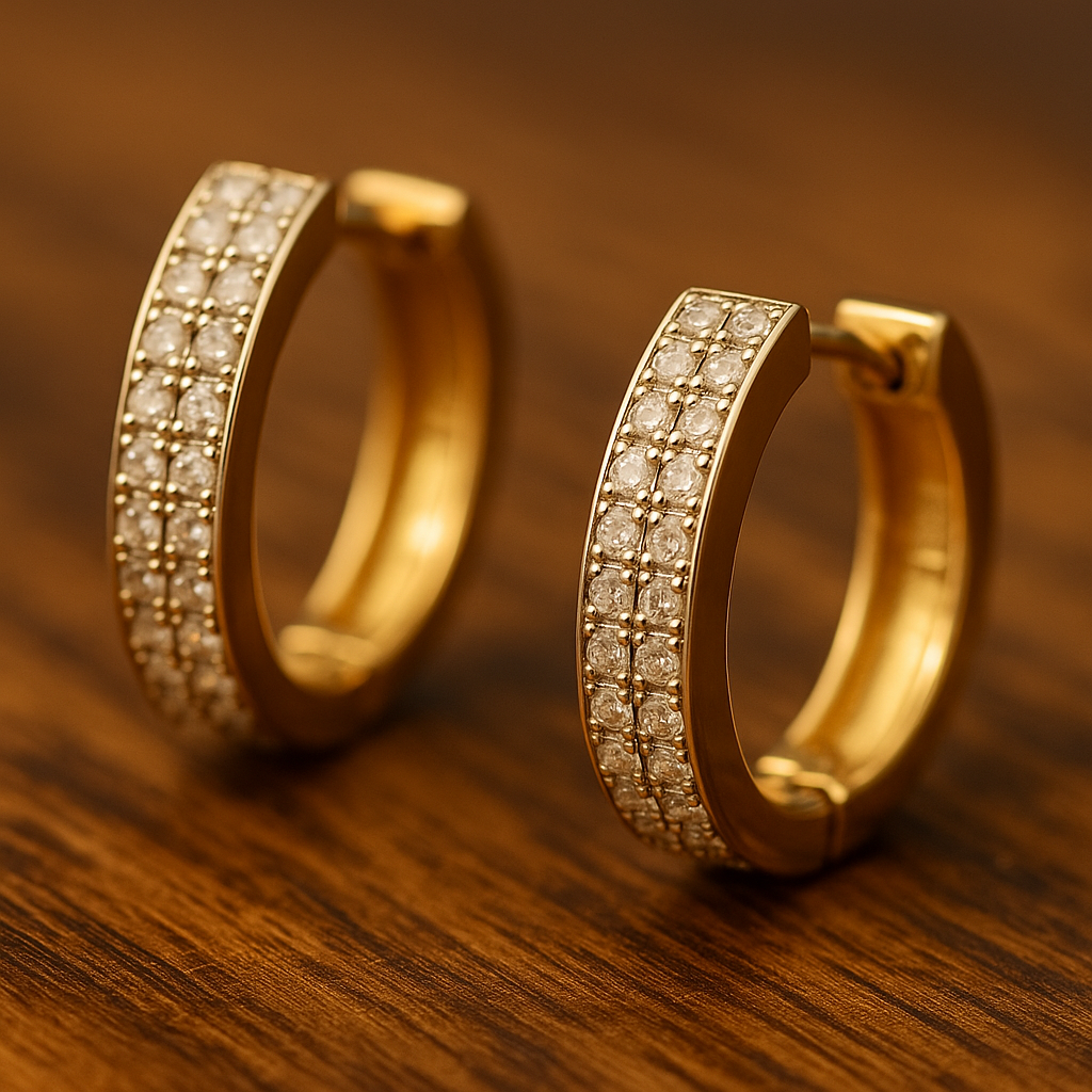 עגילים משובצים יהלומים טבעיים מזהב 14K – תמונה 3