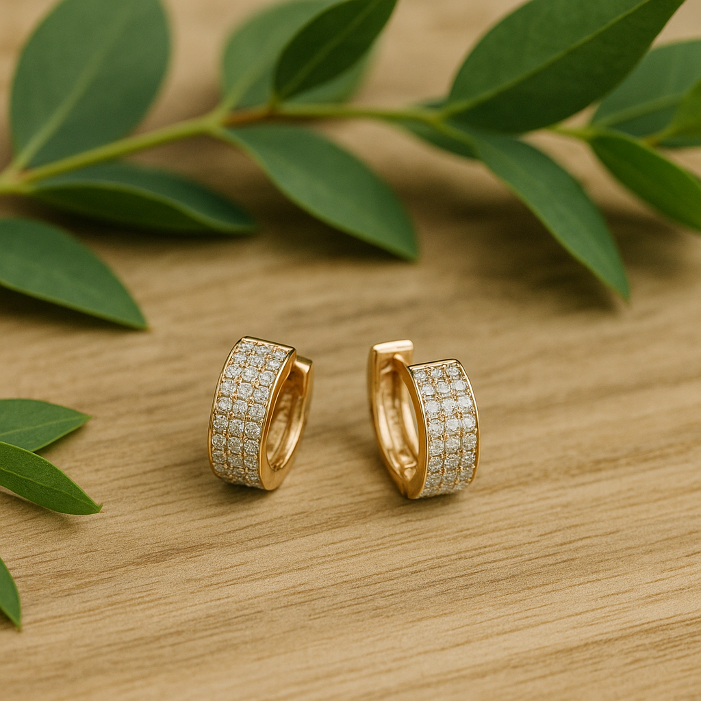 עגילים משובצים יהלומים טבעיים מזהב 14K – תמונה 3