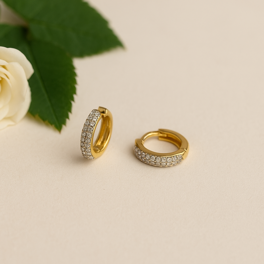 עגילים משובצים יהלומים טבעיים מזהב 14K – תמונה 3