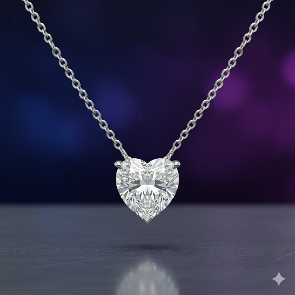 שרשרת סוליטר יהלום מעבדה לב מזהב 14K – תמונה 3