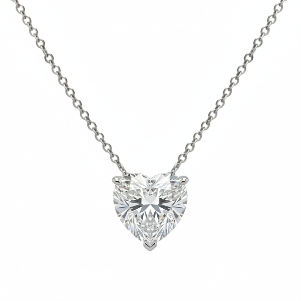 שרשרת סוליטר יהלום מעבדה לב מזהב 14K