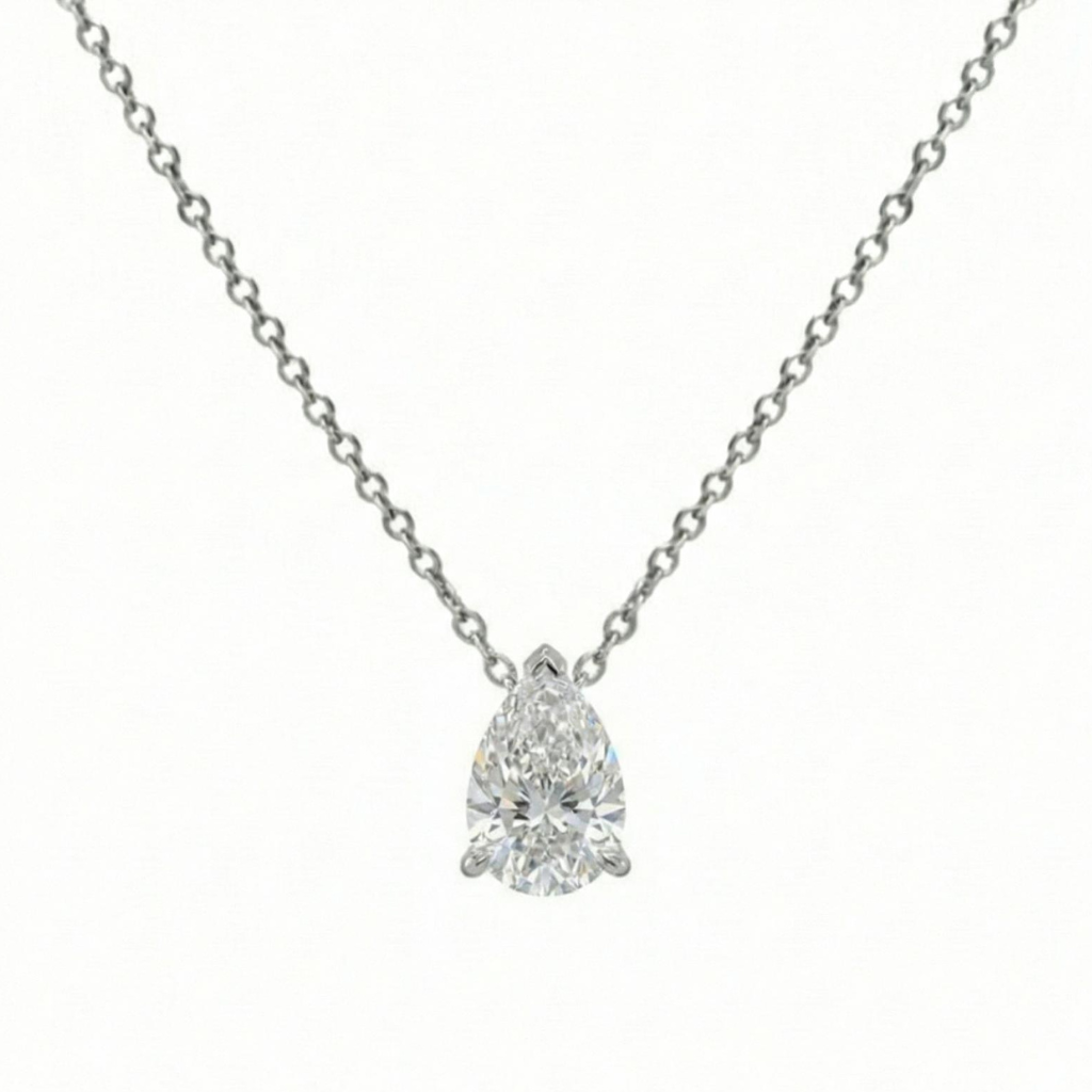 שרשרת סוליטר יהלום מעבדה טיפה מזהב 14K