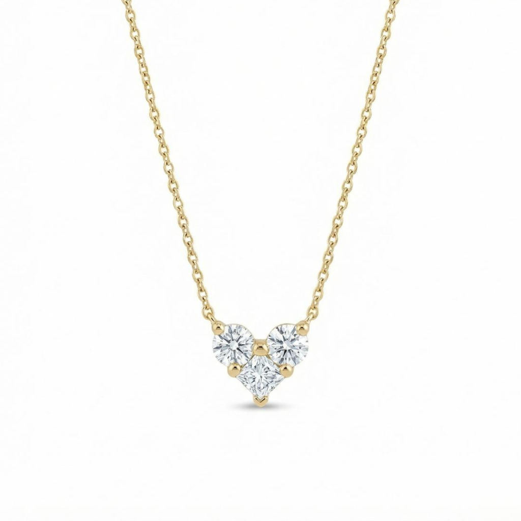 שרשרת לב יהלומי מעבדה מזהב 14K