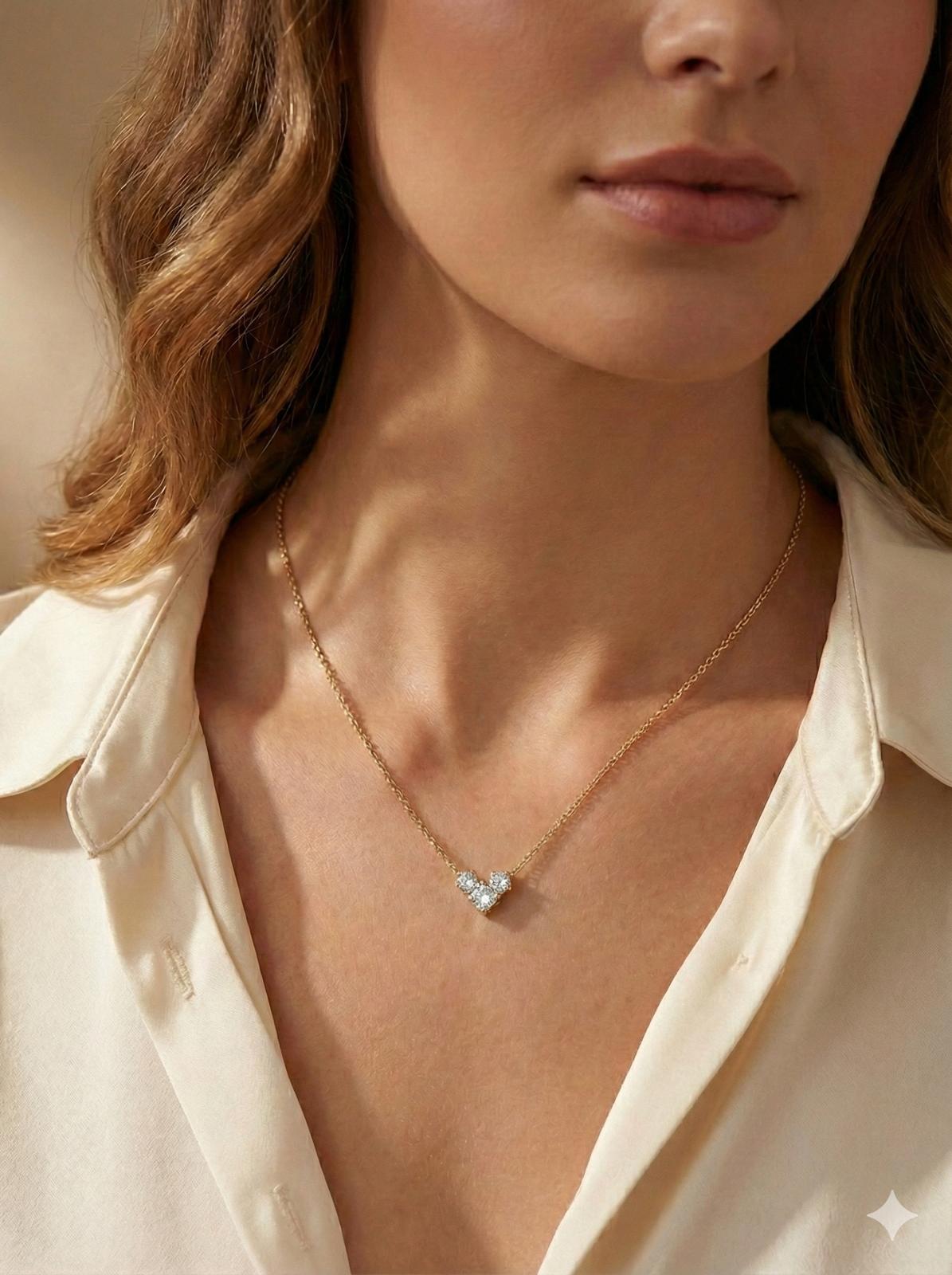 שרשרת לב יהלומי מעבדה מזהב 14K – תמונה 2