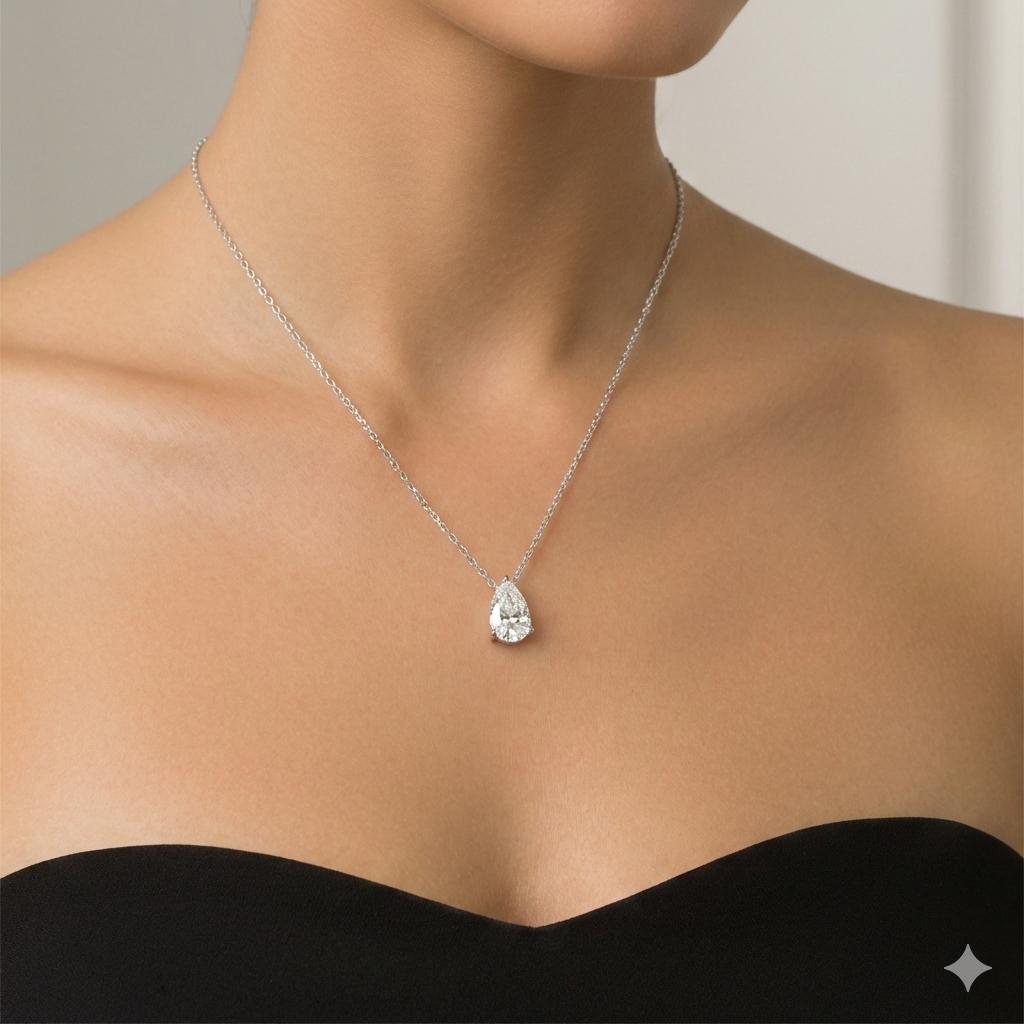 שרשרת סוליטר יהלום מעבדה טיפה מזהב 14K – תמונה 2