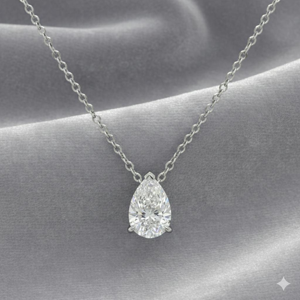 שרשרת סוליטר יהלום מעבדה טיפה מזהב 14K – תמונה 3